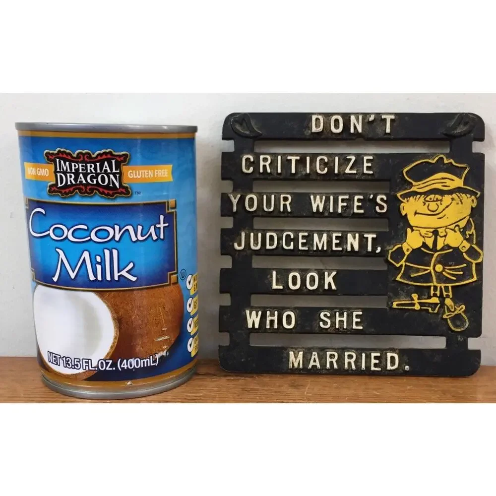 Vintage Funny Wifes Judgement Look Who She Married Cast Metal Kitchen Trivet